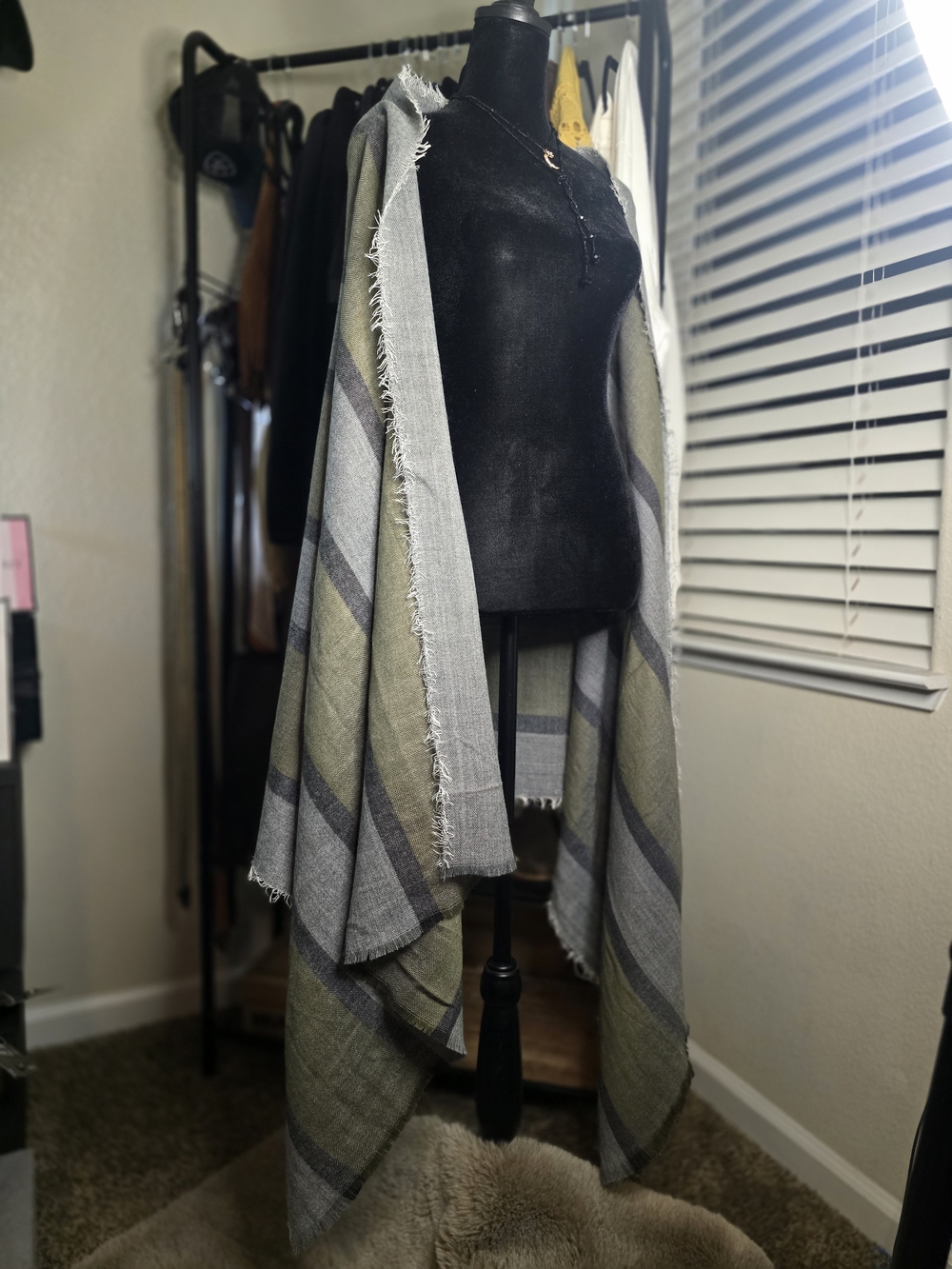 Panache Olive and Gray Plaid Maxi Wrap Scarf